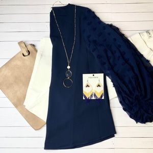 Navy Blouse with Balloon Sleeves